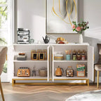 TUYOHW Mobile Credenza Moderno Bianco e Oro, Credenza 59" con Ante per Sala da Pranzo e Ingresso
