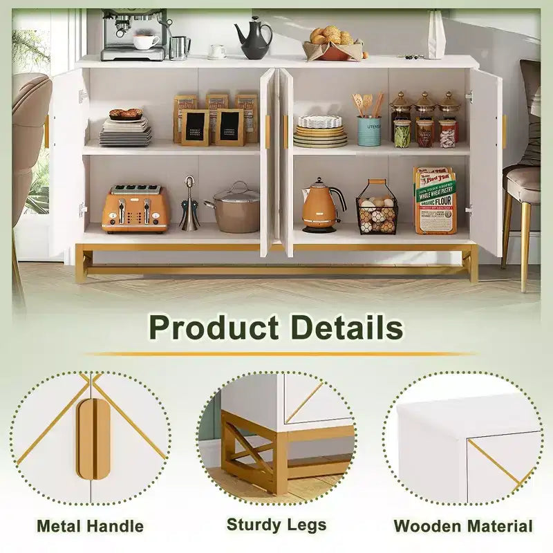 TUYOHW Mobile Credenza Moderno Bianco e Oro, Credenza 59" con Ante per Sala da Pranzo e Ingresso