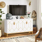 TUYOHW Mobile Credenza Moderno Bianco e Oro, Credenza 59" con Ante per Sala da Pranzo e Ingresso