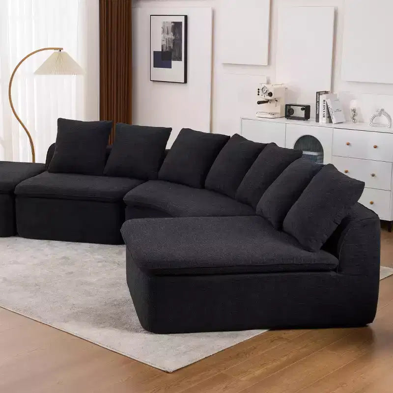133 Moderno divano componibile curvo con pouf, divano componibile a 3 posti in morbida ciniglia per soggiorno o sala relax - Panipeachy