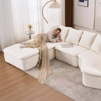 133 Moderno divano componibile curvo con pouf, divano componibile a 3 posti in morbida ciniglia per soggiorno o sala relax - Panipeachy