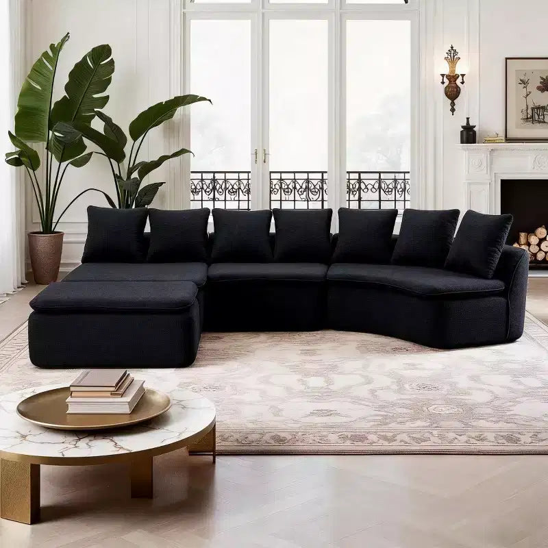 133 Modern Curved Modular Sectional Sofa with Ottoman, 3-Seat Soft Chenille Cloud Sectional Couch for Living Room or Lounge-Panipeachy