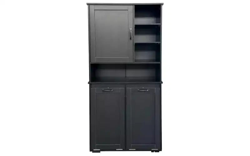 VIYET 63 black Freestanding Laundry Cabinet - Particle Board+MDF, Tilt-Out Hamper, Adjustable Shelves & Multiple Storage