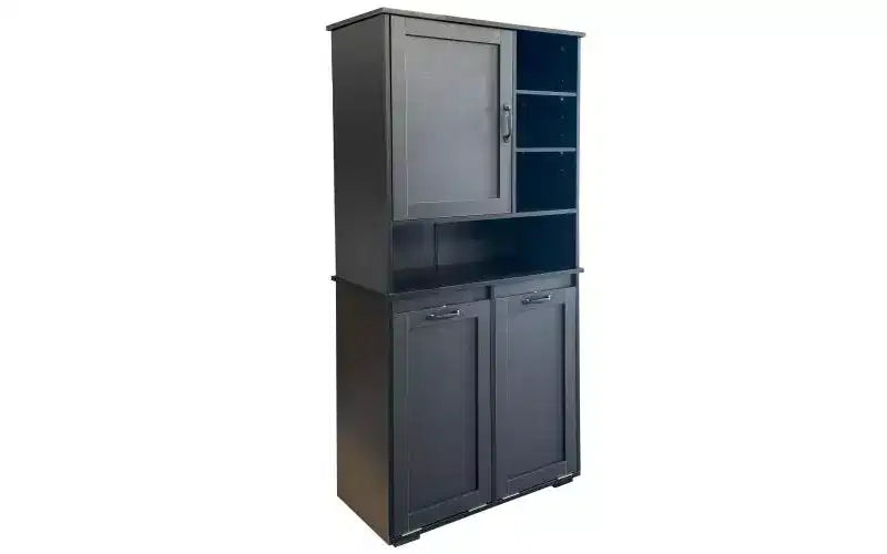 Mobile lavanderia VIYET 63 nero autoportante - Truciolato+MDF, cesto portabiancheria a ribalta, ripiani regolabili e spazio di archiviazione multiplo