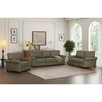 MAYEERTY 3 Pieces Sectional Faux Leather Sofa with Storage Silver Nails for Living Room Taupe