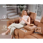 Divano Reclinabile Elettrico AMERLIFE con Console, Due Recliner Elettrici, Divano Sezionale in Pelle per Soggiorno, Marrone