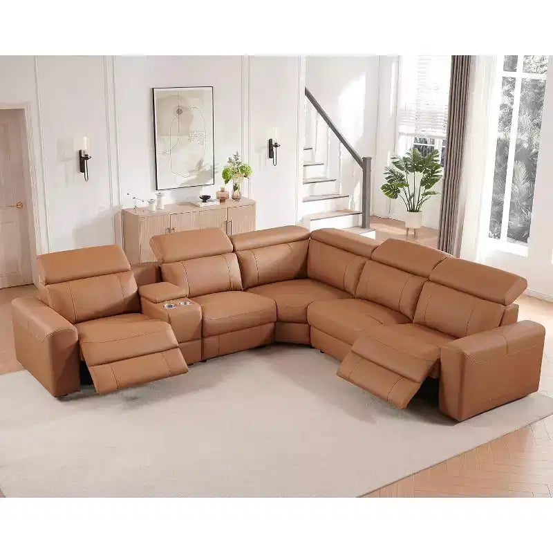 Divano Reclinabile Elettrico AMERLIFE con Console, Due Recliner Elettrici, Divano Sezionale in Pelle per Soggiorno, Marrone