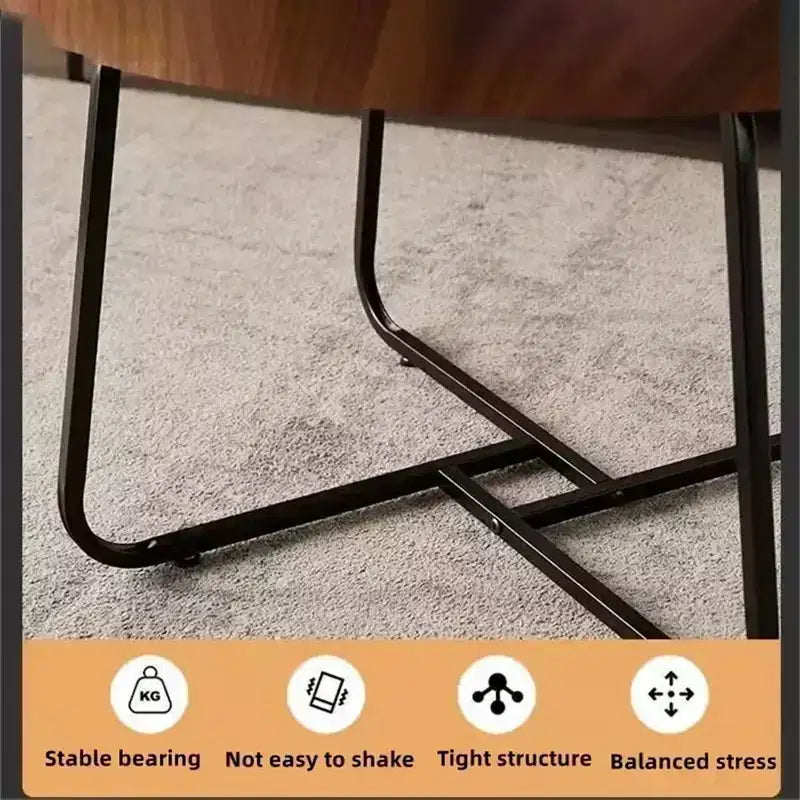 Tavolino da Caffè Moderno, Tavolino Rotondo Piccolo con Base in Ferro Geometrica e Top in MDF Noce, Tavolino Compatto per Salotto, Ufficio, Dormitorio