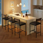 Lot de 6 tabourets de bar COZONY, chaises rembourrées hauteur comptoir de 65 cm avec dossier et repose-pieds, marron rustique