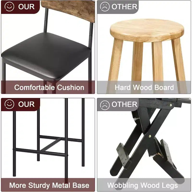 Lot de 6 tabourets de bar COZONY, chaises rembourrées hauteur comptoir de 65 cm avec dossier et repose-pieds, marron rustique