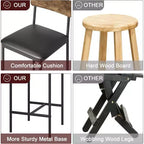 Lot de 6 tabourets de bar COZONY, chaises rembourrées hauteur comptoir de 65 cm avec dossier et repose-pieds, marron rustique
