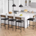 Lot de 6 tabourets de bar COZONY, chaises rembourrées hauteur comptoir de 65 cm avec dossier et repose-pieds, marron rustique