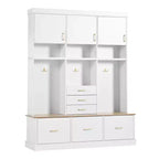 75H Attaccapanni da Ingresso con Panchina Contenitore, Appendiabiti Autoportante con 6 Cassetti e 3 Armadietti, Panchina da Ingresso in Legno per Soggiorno, Mudroom