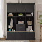 75H Entryway Hall Tree With Storage Bench, Freestanding Coat Rack with 6 Drawers & 3 Cabinets, Wooden Entryway Bench for Living Room Mudroom