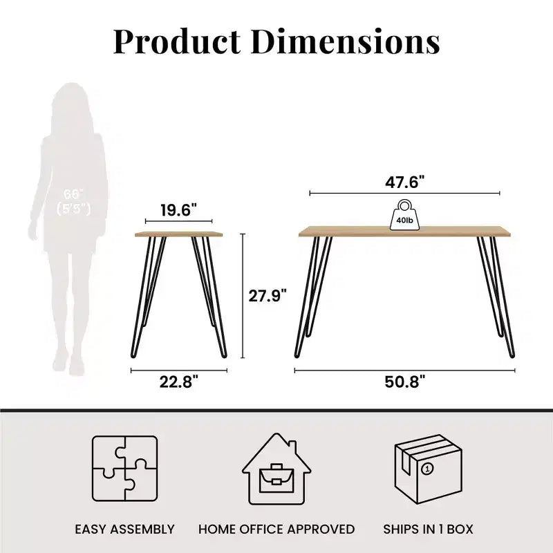 TUYOHW Bureau,Table d'étude moderne avec plateau en bois d'ingénierie durable,pieds en métal épingle,poste de travail compact pour petits espaces