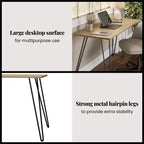 Scrivania TUYOHW, tavolo da studio moderno con piano in legno ingegnerizzato resistente, gambe a forcina in metallo, workstation compatta per piccoli spazi
