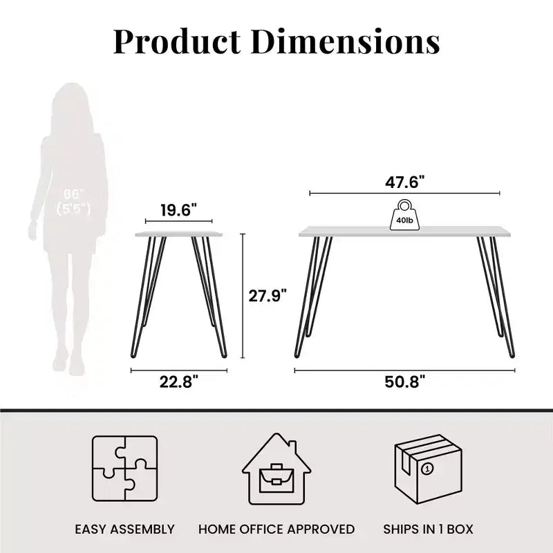Scrivania TUYOHW, tavolo da studio moderno con piano in legno ingegnerizzato resistente, gambe a forcina in metallo, workstation compatta per piccoli spazi
