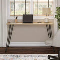 Scrivania TUYOHW, tavolo da studio moderno con piano in legno ingegnerizzato resistente, gambe a forcina in metallo, workstation compatta per piccoli spazi