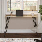 Scrivania TUYOHW, tavolo da studio moderno con piano in legno ingegnerizzato resistente, gambe a forcina in metallo, workstation compatta per piccoli spazi