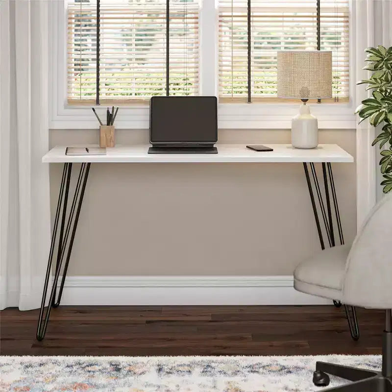 TUYOHW Writing Desk,Modern Study Table with Durable Engineered Wood Desktop,Hairpin Metal Legs,Compact Workstation for Small Spaces