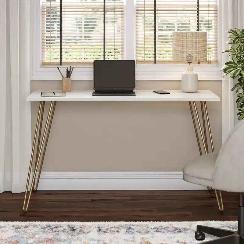 TUYOHW Bureau,Table d'étude moderne avec plateau en bois d'ingénierie durable,pieds en métal épingle,poste de travail compact pour petits espaces
