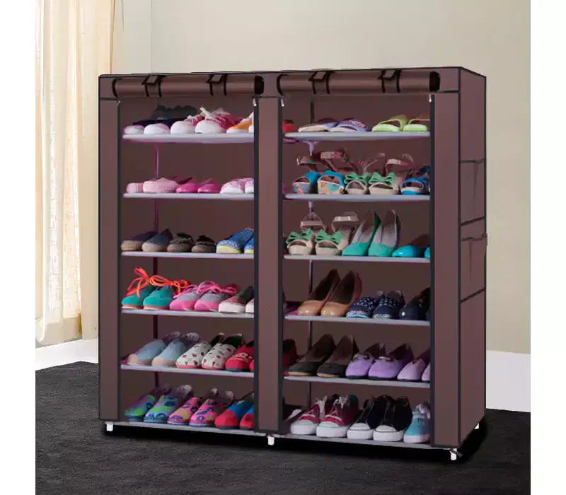 6-Row 2-Line 12 Lattices Non-woven Fabric Shoe Rack Coffee