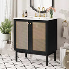 Mobile bagno 30 pollici con anta in rattan, chiusura ammortizzata, adatto all'uso in bagno