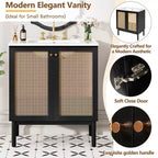 Mobile bagno 30 pollici con anta in rattan, chiusura ammortizzata, adatto all'uso in bagno