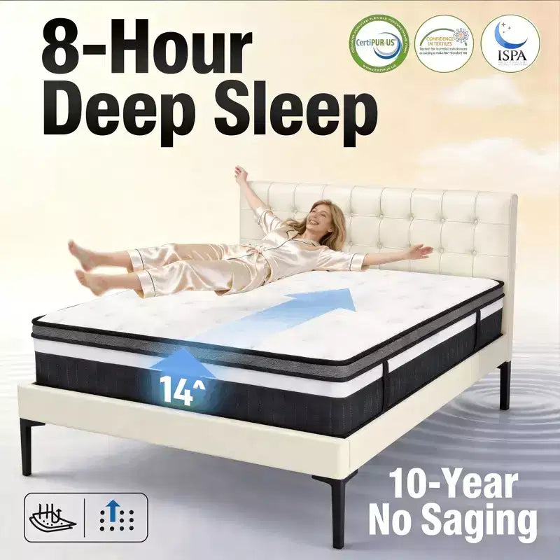King Mattress Clearance  14 Hybrid Mattress in a Box, Pocket Springs, Medium Feel, Motion Isolating, CertiPUR-US Certified, Fiberglass Free