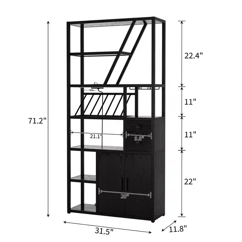 Mobile Bar Multifunzione con Porta Bicchieri, Scaffale Alto e Supporto per Microonde da Cucina per Soggiorno, Sala da Pranzo o Cucina