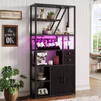 Mobile Bar Multifunzione con Porta Bicchieri, Scaffale Alto e Supporto per Microonde da Cucina per Soggiorno, Sala da Pranzo o Cucina
