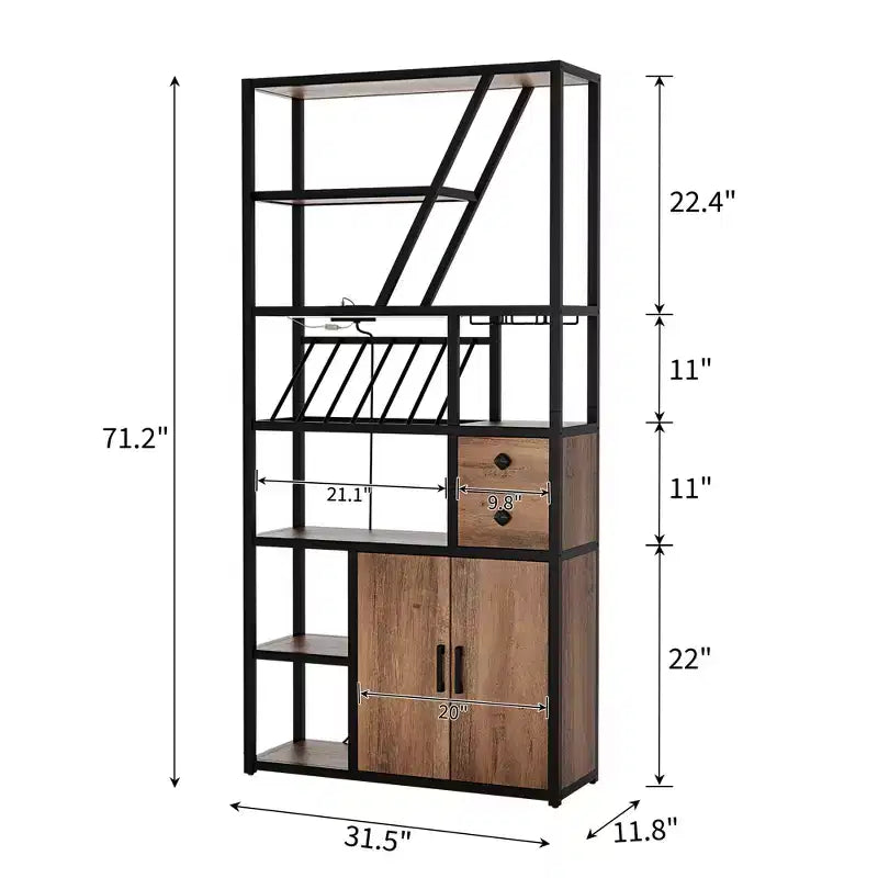Mobile Bar Multifunzione con Porta Bicchieri, Scaffale Alto e Supporto per Microonde da Cucina per Soggiorno, Sala da Pranzo o Cucina