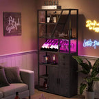 Multi-Use Bar Cabinet with Glass Holder, Tall Storage Rack and Kitchen Microwave Stand for Living Room, Dining Room or Kitchen Use