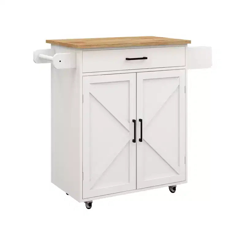 sumyeg Rolling Kitchen Cart with Adjustable Shelves, Towel Rack and Wood Top for Storage