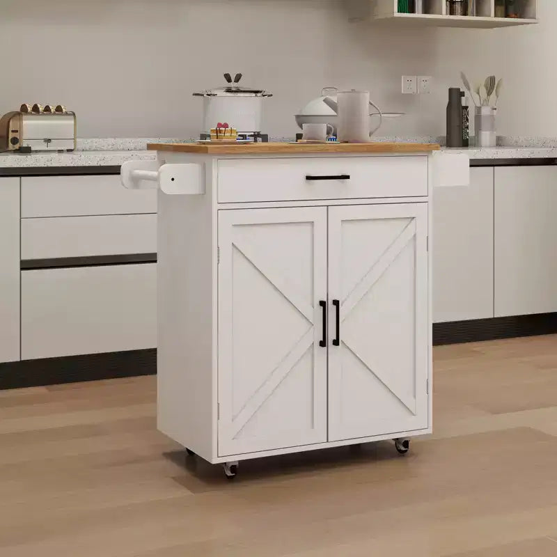 Chariot de cuisine roulant sumyeg avec étagères réglables, porte-serviettes et plateau en bois pour le rangement