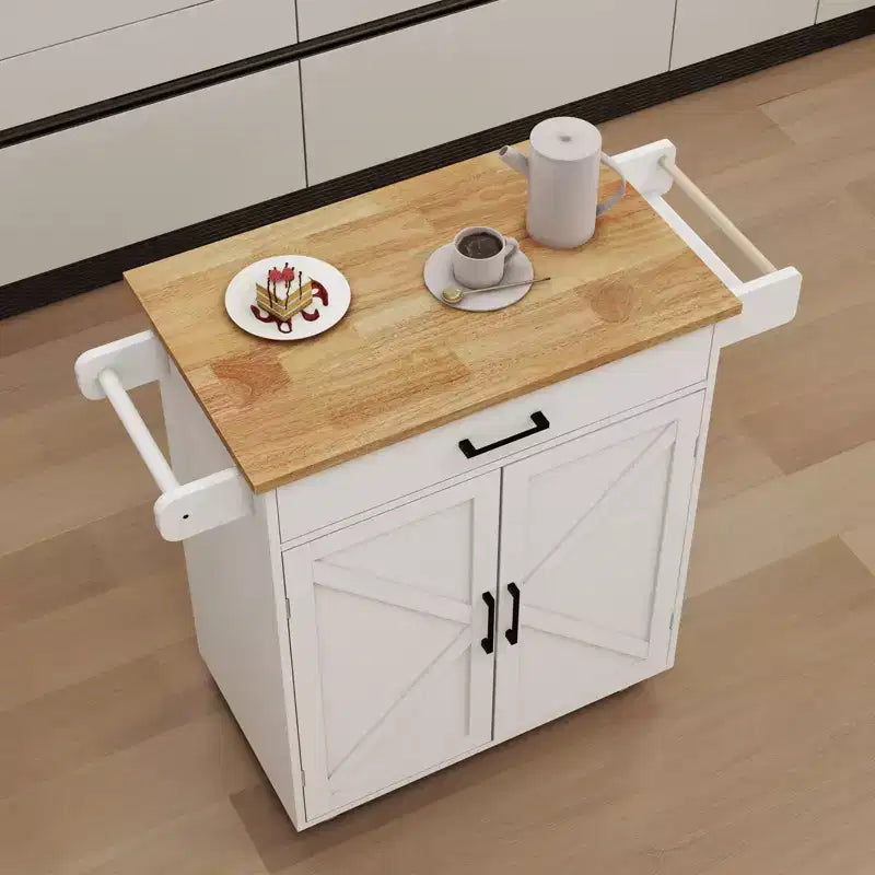 Chariot de cuisine roulant sumyeg avec étagères réglables, porte-serviettes et plateau en bois pour le rangement