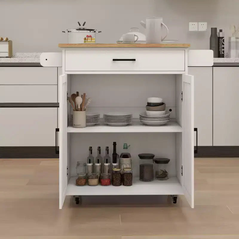 Chariot de cuisine roulant sumyeg avec étagères réglables, porte-serviettes et plateau en bois pour le rangement