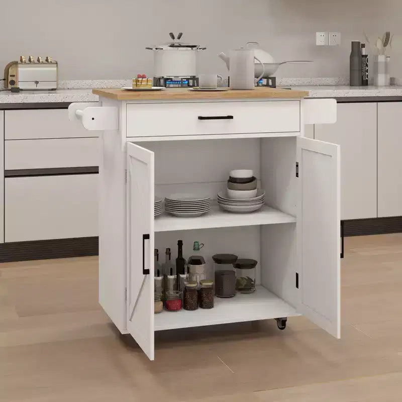 sumyeg Carrello da Cucina su Ruote con Ripiani Regolabili, Portasciugamani e Piano in Legno per l'Organizzazione