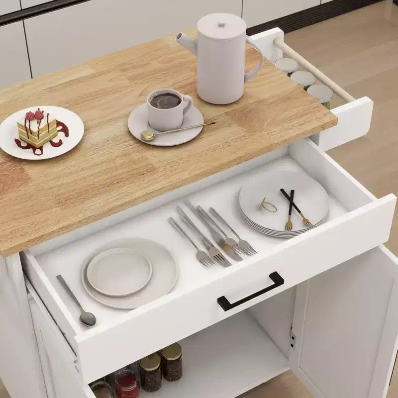 sumyeg Carrello da Cucina su Ruote con Ripiani Regolabili, Portasciugamani e Piano in Legno per l'Organizzazione