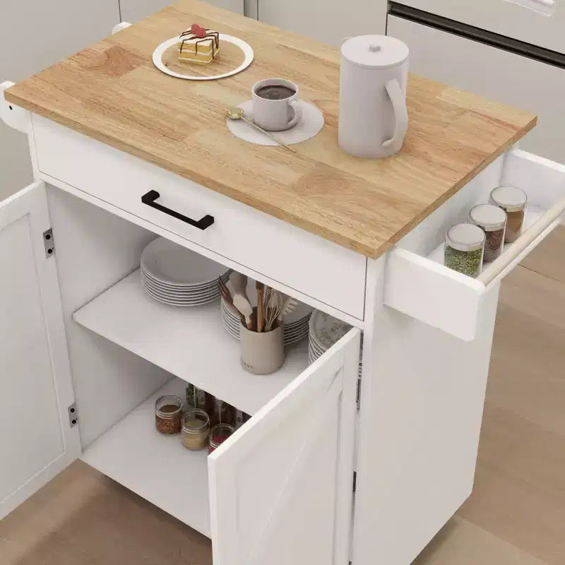 sumyeg Carrello da Cucina su Ruote con Ripiani Regolabili, Portasciugamani e Piano in Legno per l'Organizzazione