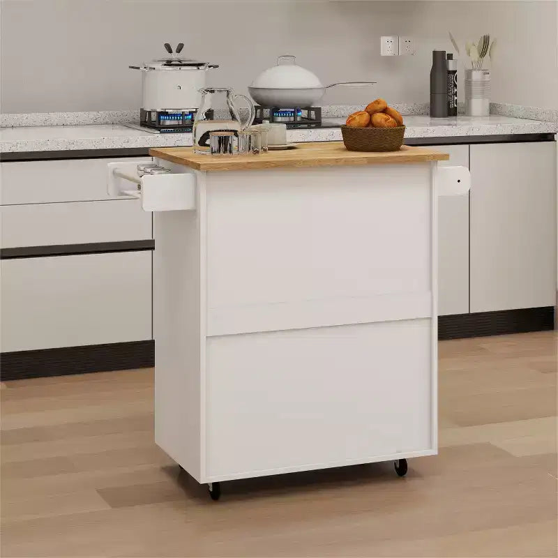 sumyeg Carrello da Cucina su Ruote con Ripiani Regolabili, Portasciugamani e Piano in Legno per l'Organizzazione