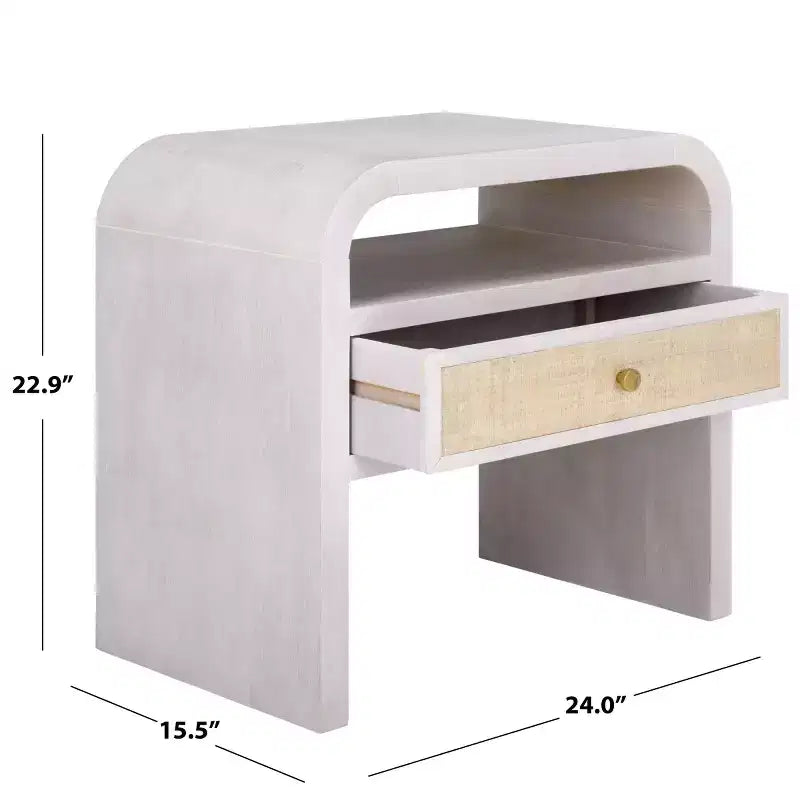 Comodino Prisha a 1 Ripiano e 1 Cassetto - NST6611 - Bianco Patinato - Safavieh