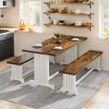 Lantine 47-Inch Small Dining Table Set for 2, 3-Piece Kitchen Table with Benches for Narrow Space, Apartment, White & Rustic Brown