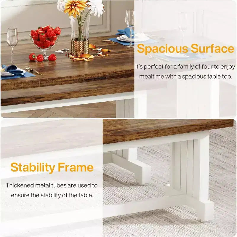 Lantine Set Tavolo da Pranzo Piccolo da 120 cm per 2 Persone, Tavolo da Cucina a 3 Pezzi con Panche per Spazi Stretti, Appartamento, Bianco e Marrone Rustico