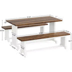 Lantine Set Tavolo da Pranzo Piccolo da 120 cm per 2 Persone, Tavolo da Cucina a 3 Pezzi con Panche per Spazi Stretti, Appartamento, Bianco e Marrone Rustico