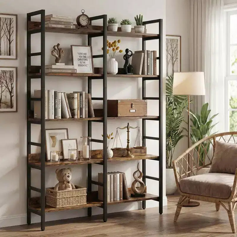 MAYEERTY 6-Tier Open Vintage Bookshelf, Spacious Storage Bookcase for Books & Decor