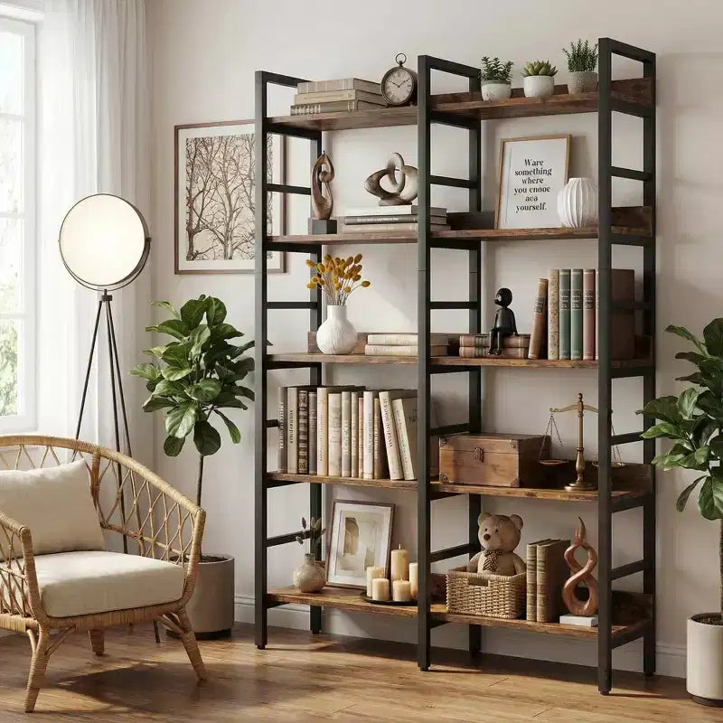 MAYEERTY Étagère bibliothèque ouverte vintage à 6 niveaux, bibliothèque spacieuse pour livres et objets de décoration