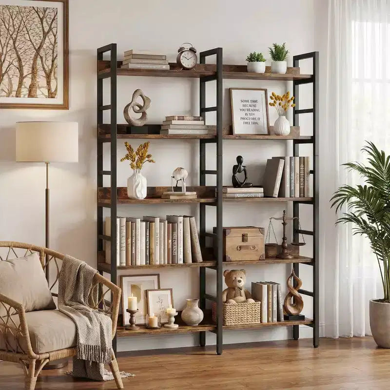 MAYEERTY Étagère bibliothèque ouverte vintage à 6 niveaux, bibliothèque spacieuse pour livres et objets de décoration