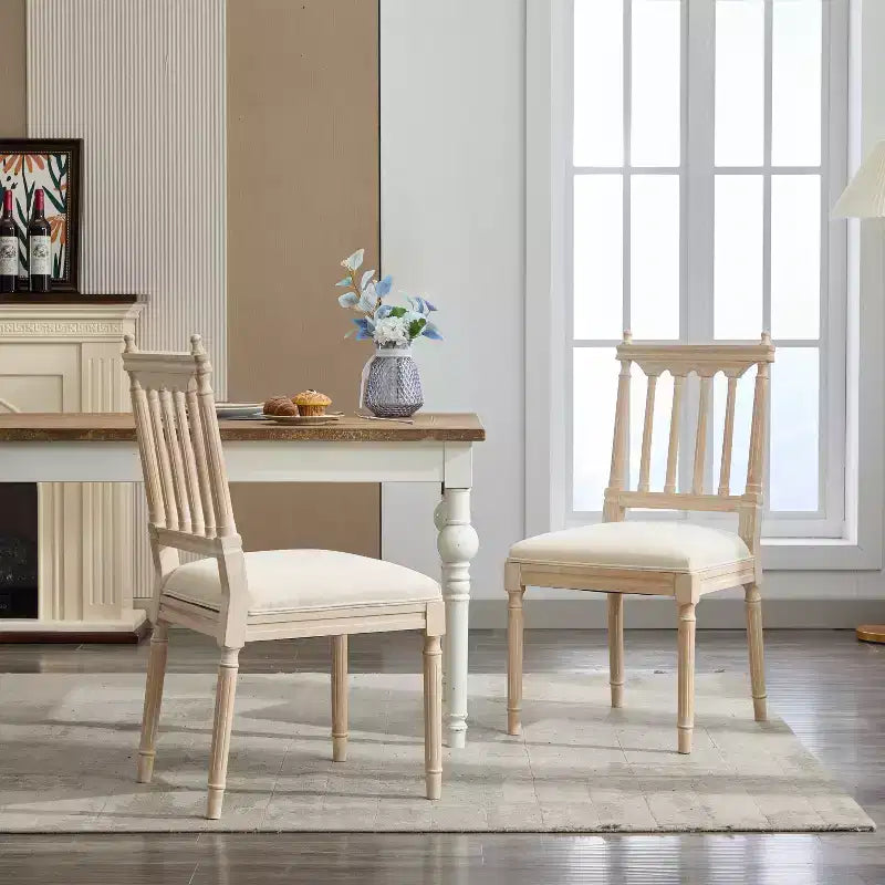 GDFStudio Guo Mid-Century Modern Rubberwood Linen Upholstered Dining Chairs (Set of 2)