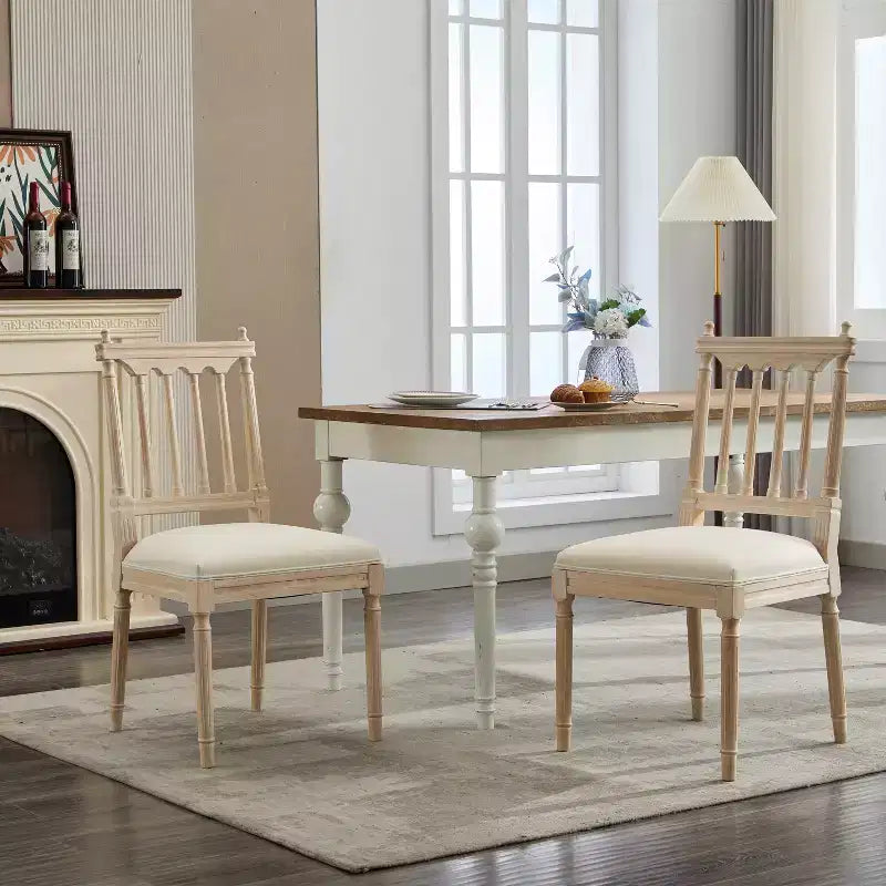 Chaises de salle à manger GDFStudio Guo en bois d'hévéa avec revêtement en lin, style moderne du milieu du siècle (Lot de 2)